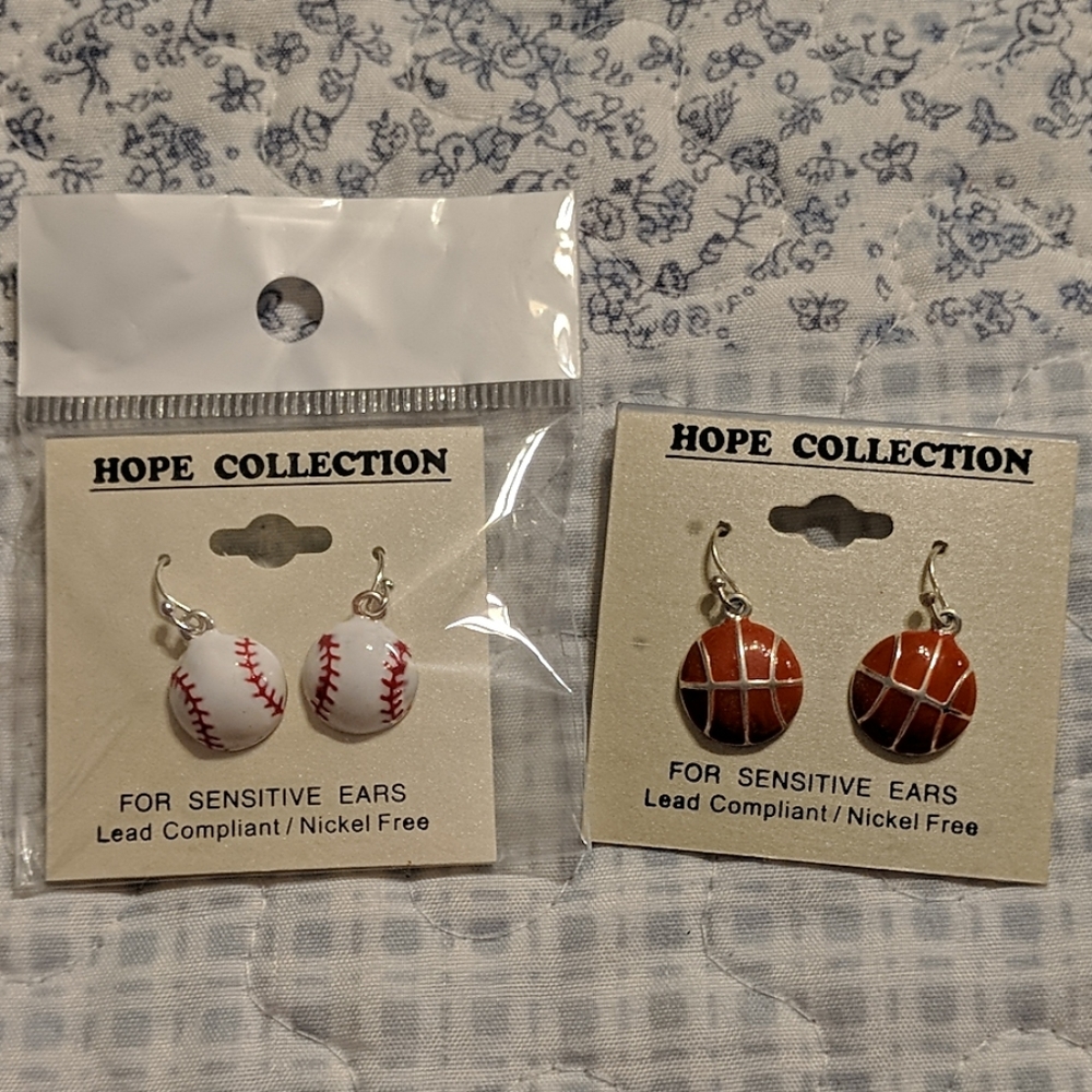 Baseball and basketball earrings